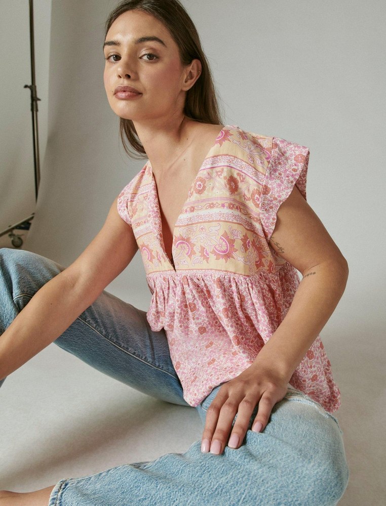 Lucky Brand Women’s Printed Flutter Sleeve Top
