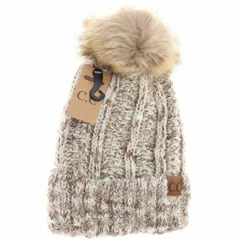 Women’s Fuzzy Lined Popcorn Confetti Fur Pom Beanie In Beige Multi