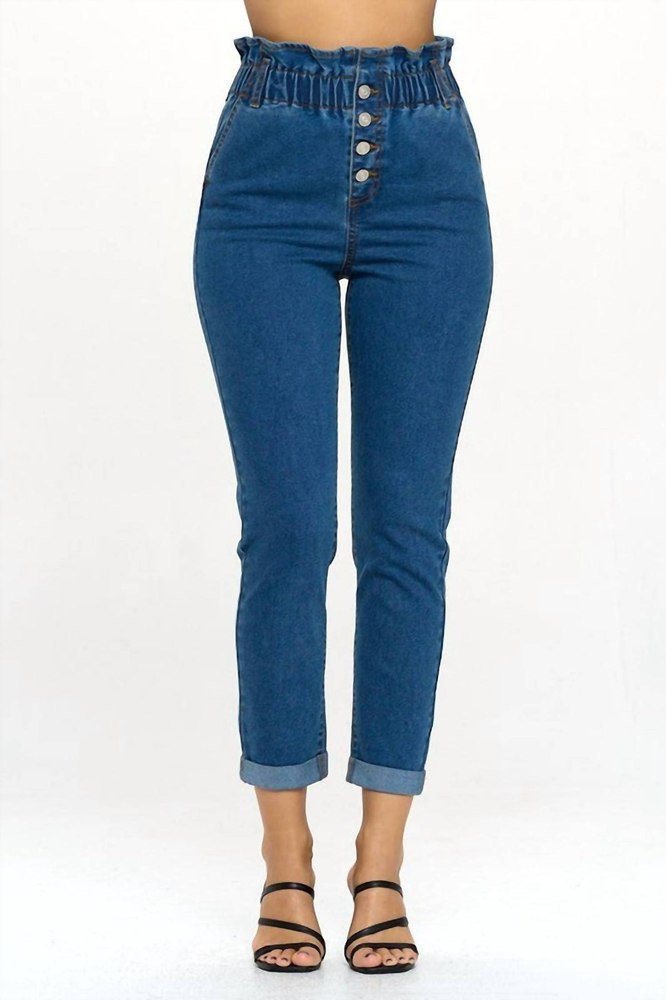 Paperbag Smocked Waist Buttonfly Jeans In Denim 7766685057084