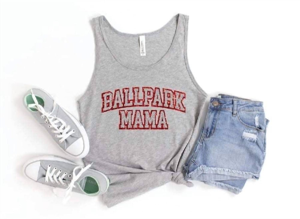 Ballpark Mama Glitter Tank Top In Grey 7766683320380