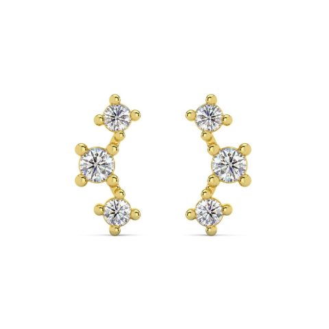 1/5Ct TW 3-Stone Diamond Crawler Earrings 14k Gold Studs Lab Grown 1/3