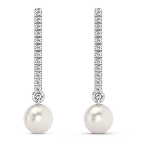 6mm Pearl & Diamond Dangle Earrings Women’s 14k Gold Tennis Earrings Lab Grown