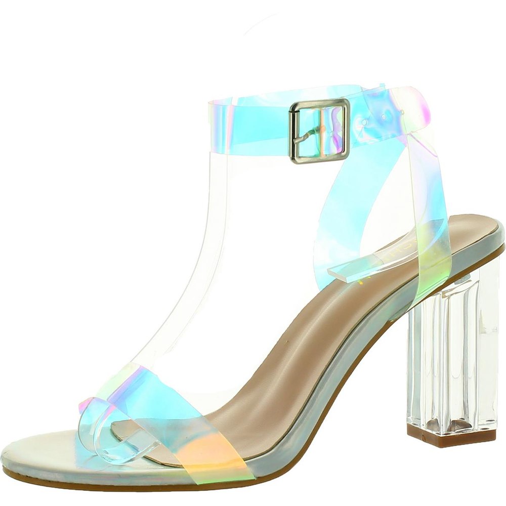Iridescent Ankle Strap Heels