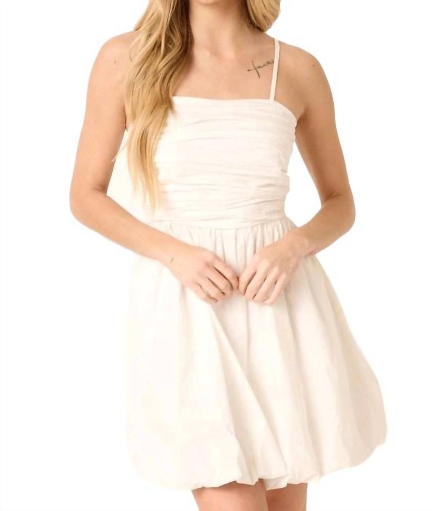 Ruching Detail Bubble Hem Mini Dress In White 7766690365500