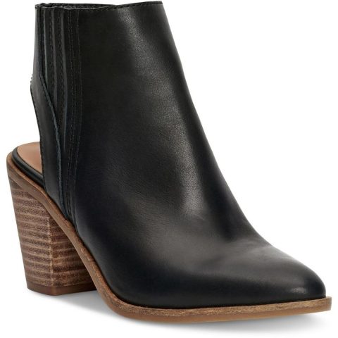 Shyna Leather Croc Embossed Stacked Block Heel Shootie