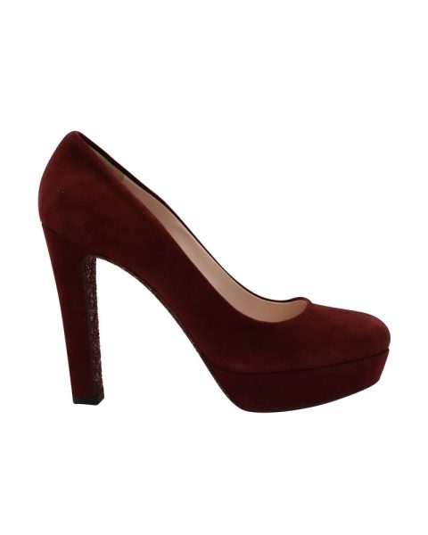 Miu Miu Glitter Sole Block Heels Platform Pumps in Red Suede 7766688202812
