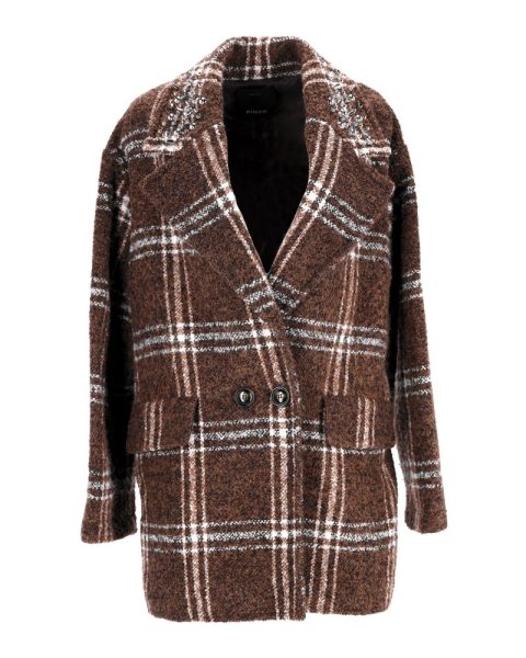 Pinko Double-Breasted Check Coat in Brown Polyester 7766690594876