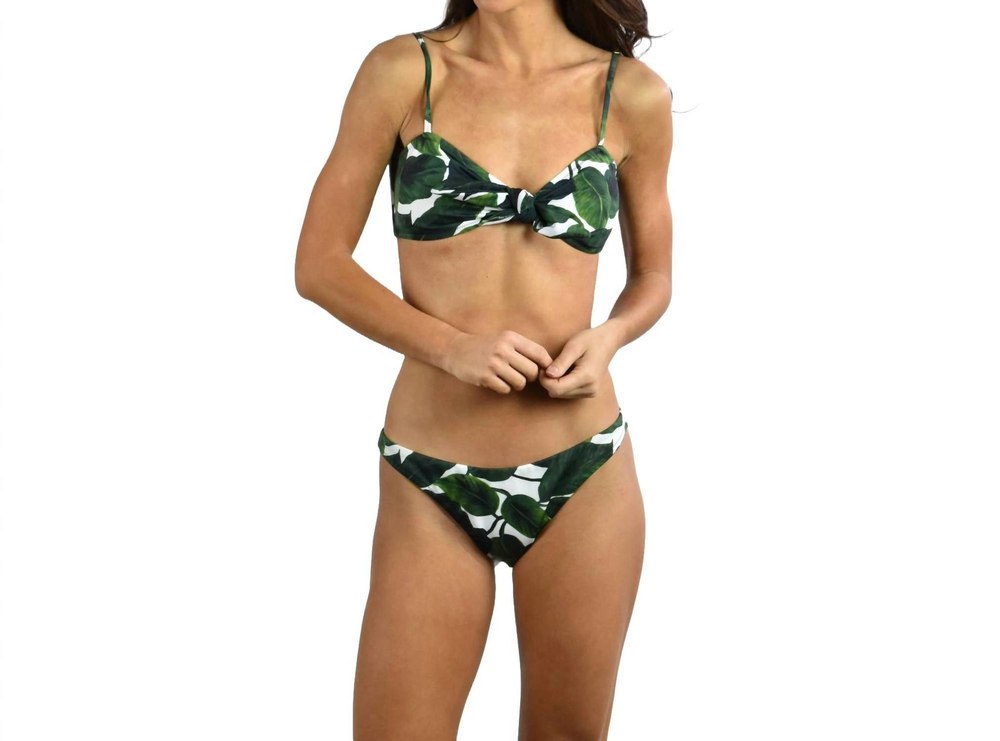 Banana Leaf Tie Front Bikini Top In Emerald Multi 7803845705788