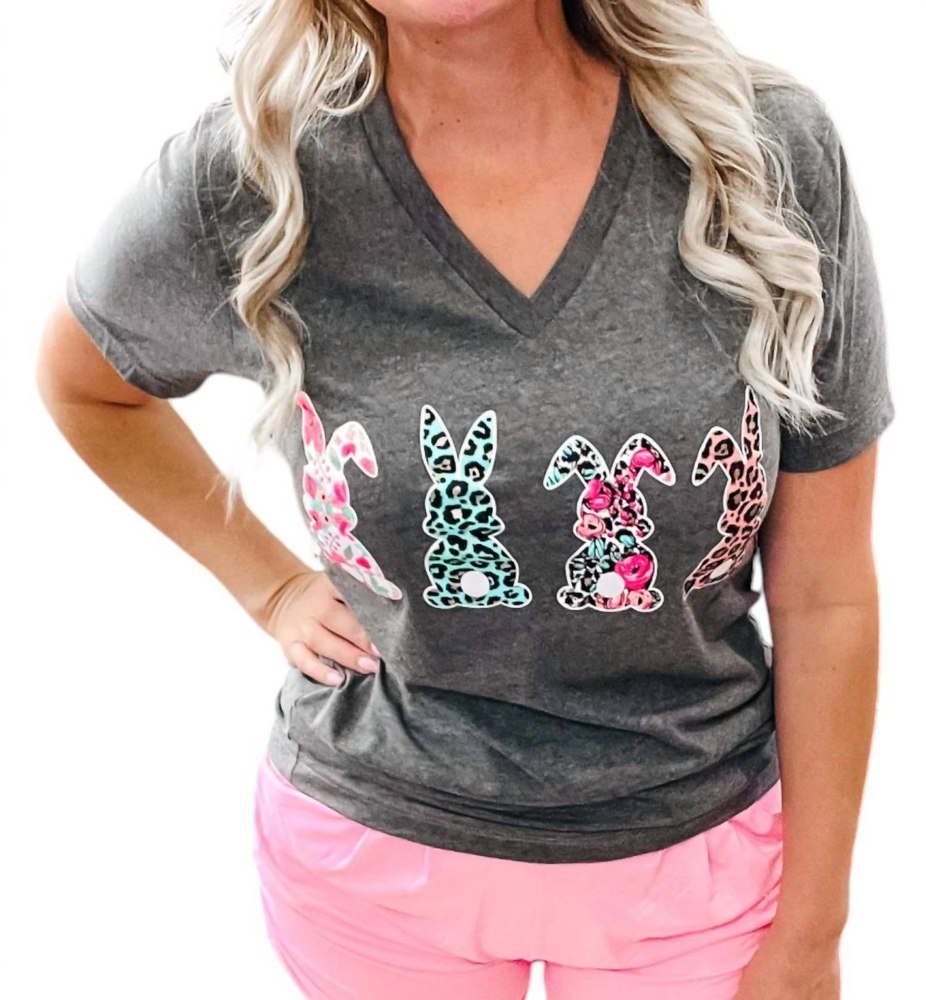 Leopard Floral Bunny Tee In Dark Grey 7803847901244