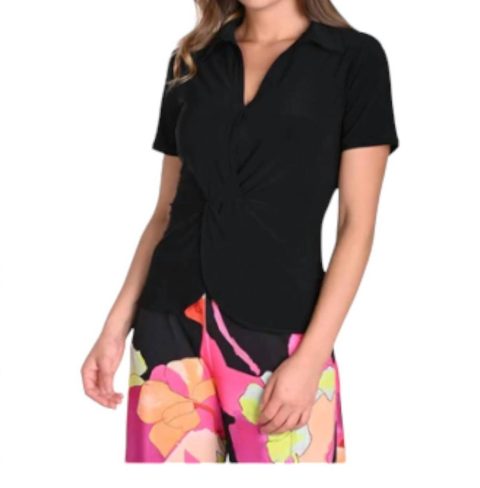 Gathered Knit Top In Black 7703534436412