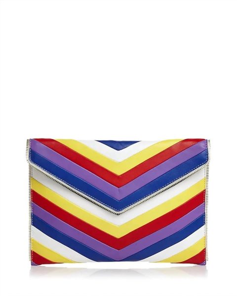 Chevron Quilted Leo Leather Clutch In Rainbow 7803851571260