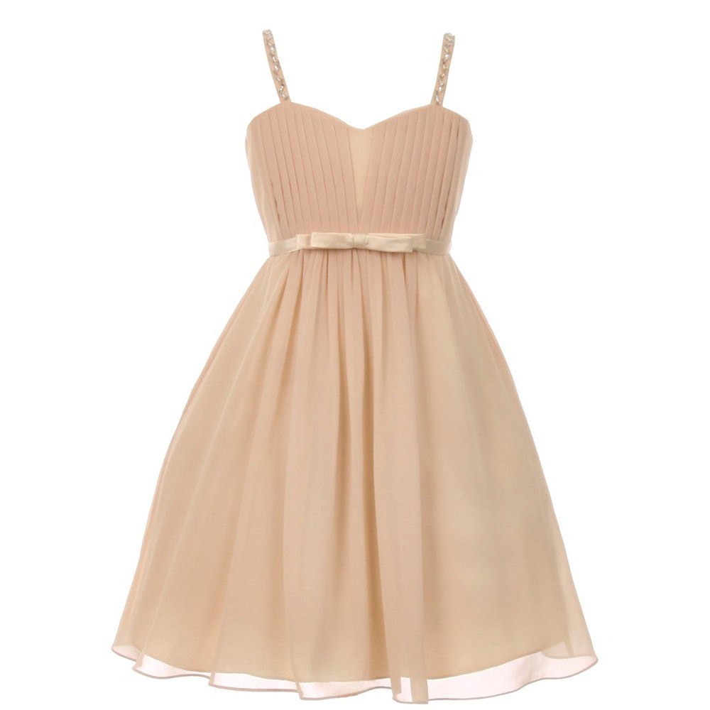 Big Girls Champagne Sequin Bead Chiffon Flower Girl Dress 8-16