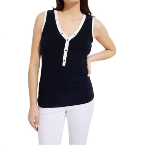 Contrast Trim Sleeveless Top In Midnight Blue/vanilla 7703547838524