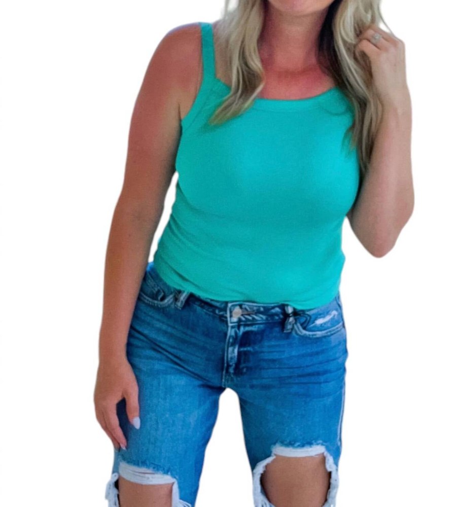 Solid Mini Ribbed Tank Top In Aqua 7803857502268