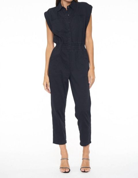 Rosie Shoulder Pad Jumpsuit In Fade To Black 7803859796028