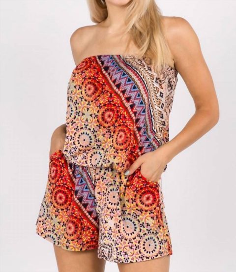 Amaya Tube Romper In Red Multi 7803859861564