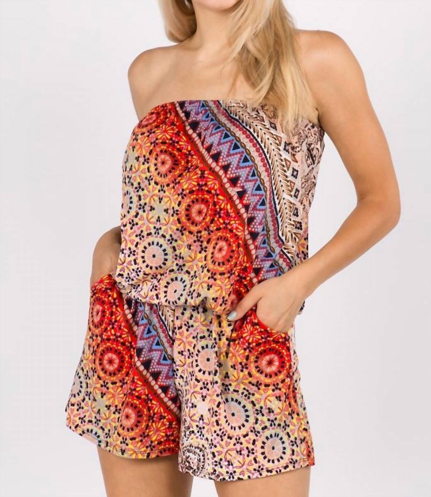 Amaya Tube Romper In Red Multi 7803859861564