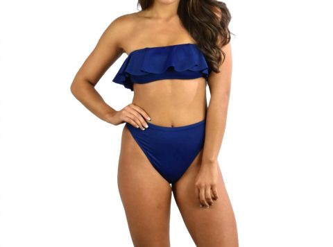 Solid Ruffle Bandeau Bikini Top In Navy 7803862450236