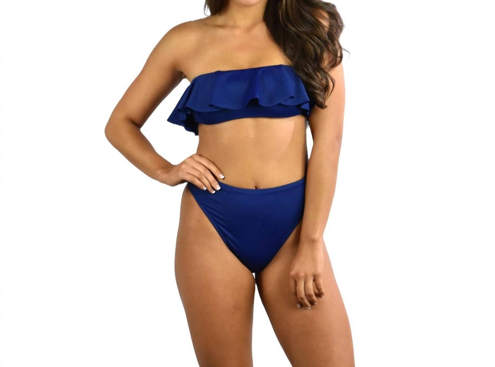 Solid Ruffle Bandeau Bikini Top In Navy 7803862450236