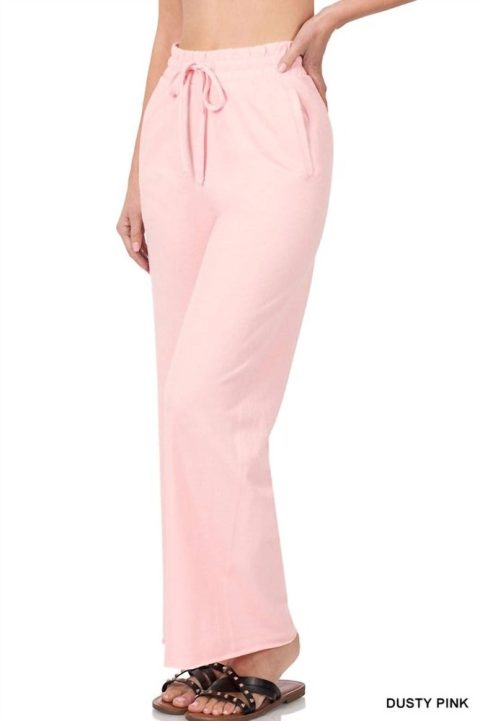 French Terry Wide Leg Lounge Pants In Dusty Pink 7803863072828