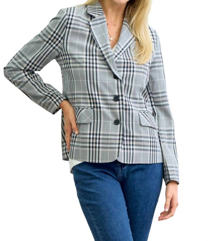 Plaid Striped Lining Blazer In Ivory/black 7832106467388
