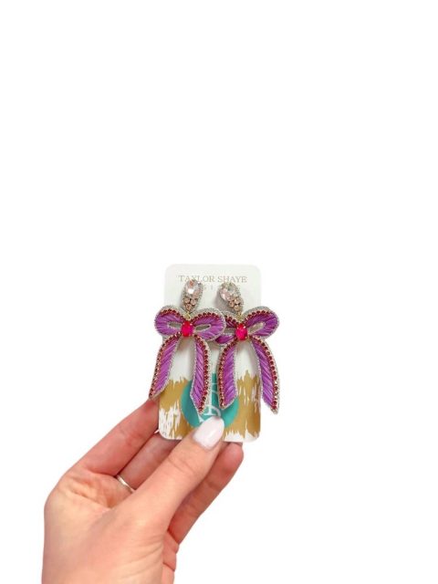 Women’s Beaded Bow Drop Earrings In Magenta/purple 7832110268476
