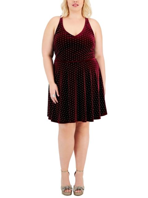 Plus  Womens Velvet Knee Length Cocktail And Party Dress