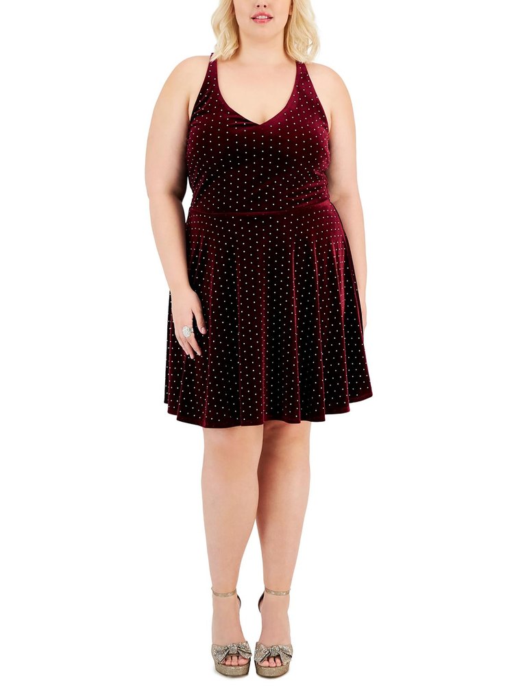 Plus Womens Velvet Knee Length Cocktail And Party Dress