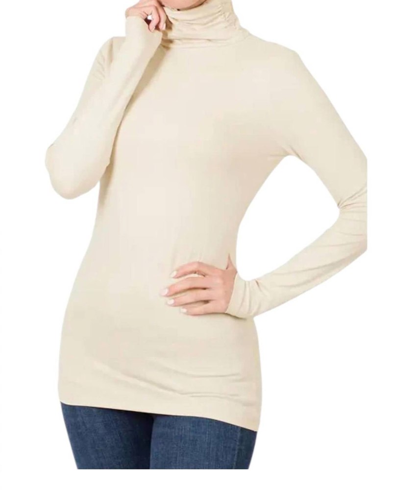 Luxe Rayon Turtleneck Top In Sand Beige 7803873067068