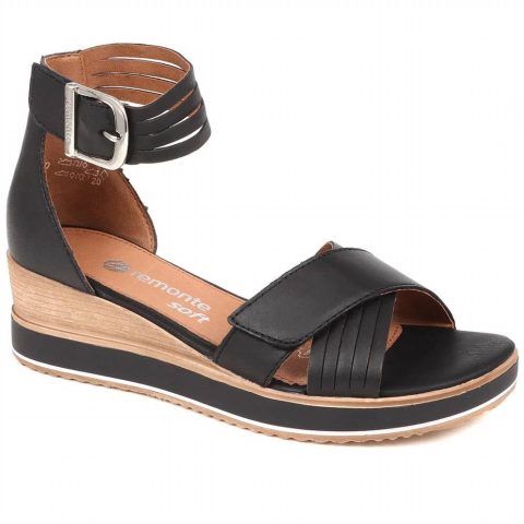 Women’s Leather Wedge Sandals In Black 7703558651964