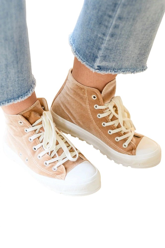 Run Me Down Velvet High Tops In Tan 7703560650812