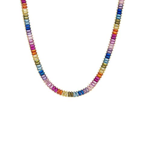 Multi Colored Baguette Tennis Necklace