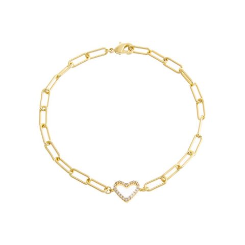 Pave Open Heart Paperclip Bracelet