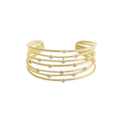 Pave Accented Multi Row Open Bangle Bracelet
