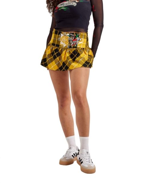 True Eagle Plaid Flare Mini Skirt In Yellow 7803882078268