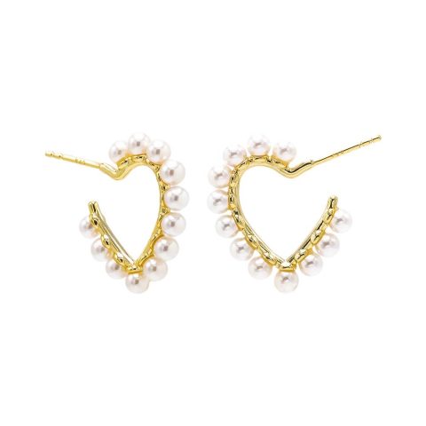 Pearl Rimmed Heart Shape Open Hoop Earring