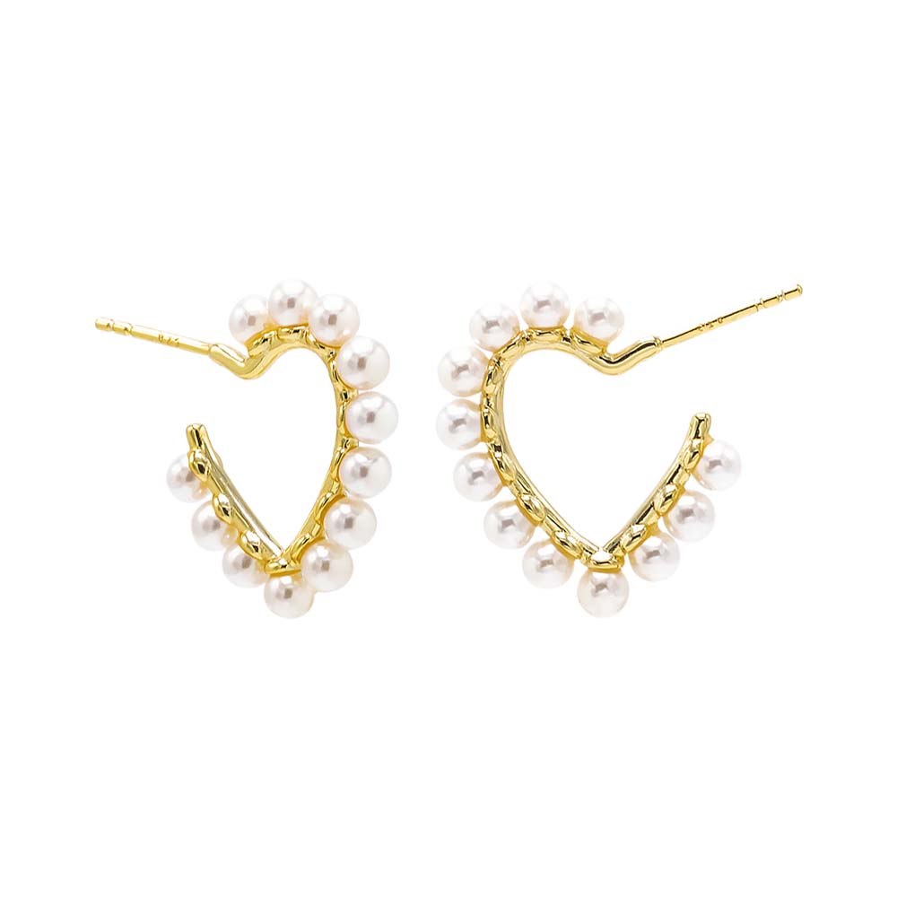 Pearl Rimmed Heart Shape Open Hoop Earring