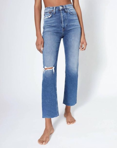 Comfort Stretch Ultra Highrise Stove Pipe Jean In Vintage Indigo Destroy