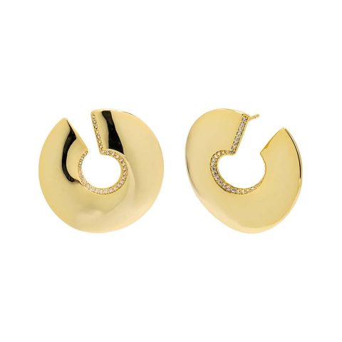 Pave Flattened Open Loop Stud Earring