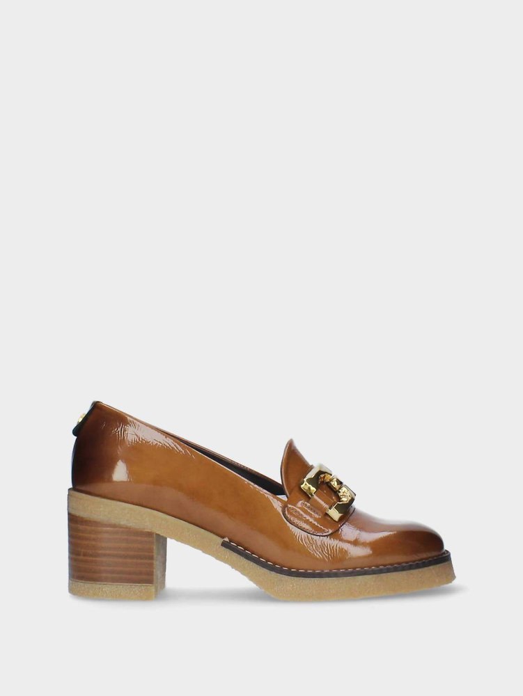Women’s Medium Heel Moccasin In Camel 7832151425084