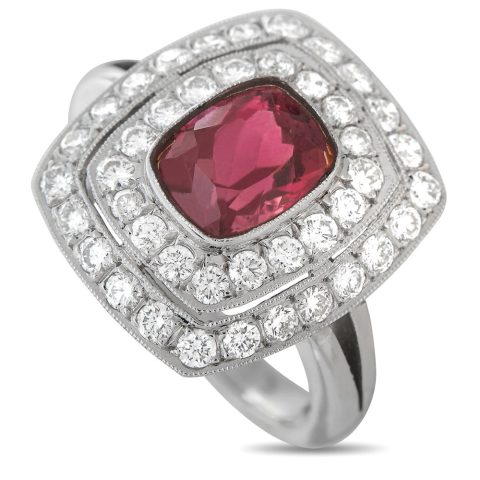 LB Exclusive 18K White Gold 0.85ct Diamond and Rubellite Ring MF11-012324