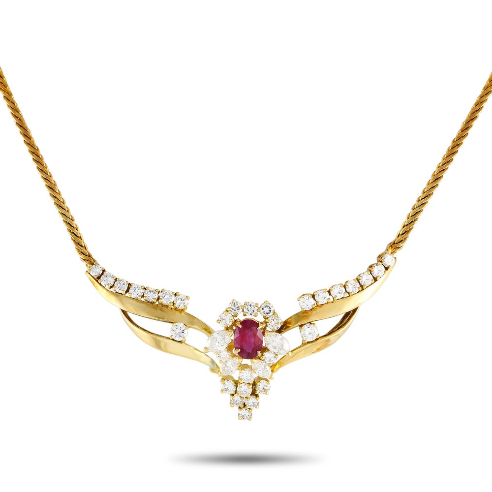 LB Exclusive 14K Yellow Gold 4.0ct Diamond and Burma Heated Ruby Necklace MF31-012324