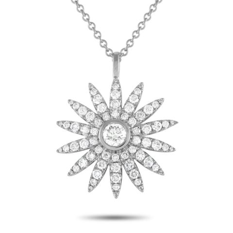 LB Exclusive 18K White Gold 1.80ct Diamond Sunflower Necklace ANK-17927