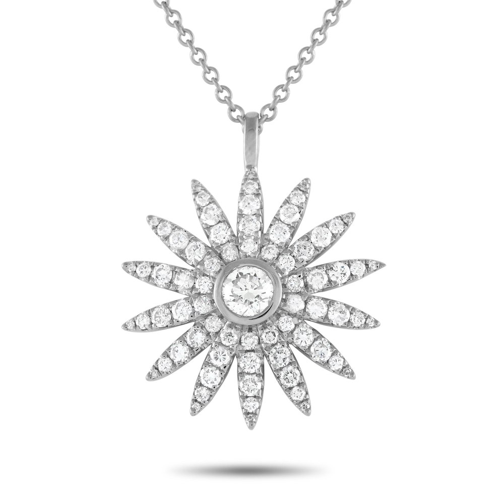 LB Exclusive 18K White Gold 1.80ct Diamond Sunflower Necklace ANK-17927
