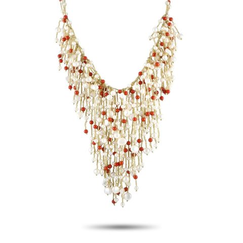 LB Exclusive 14K Yellow Gold Pearl and Coral Fringe Necklace MF03-021924