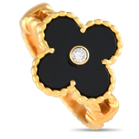Van Cleef & Arpels Vintage Alhambra 18K Yellow Gold Black Onyx Ring VC33-012524