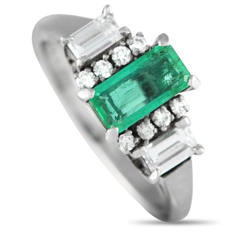 LB Exclusive Platinum 0.49ct Diamond and Emerald Art Deco Ring MF12-021324