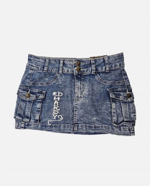 Women’s Heart Dagger Cargo Skirt In Light Wash 7803887976508