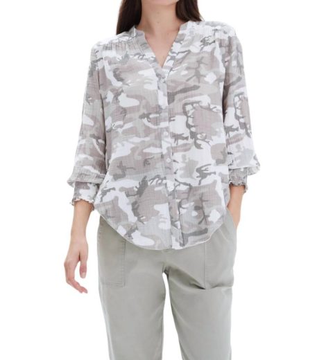 Jenny Collarless Shirt In Grey Camo 7803892727868