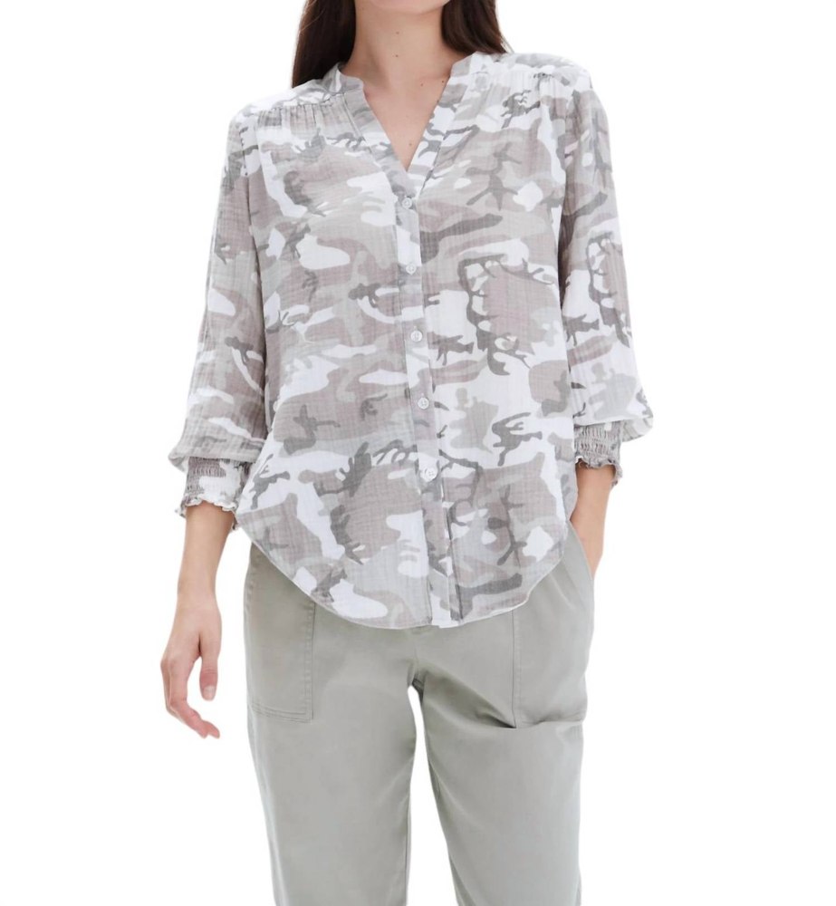 Jenny Collarless Shirt In Grey Camo 7803892727868